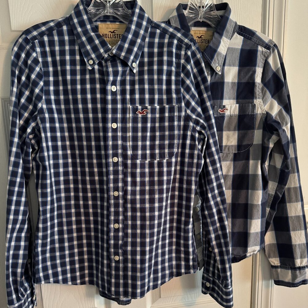 2-for-1 Abercrombie & Fitch's Hollister Buttoned Blue & White Plaid LS Shirts, S